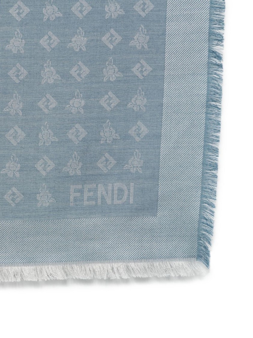 Fendi Denim Blue Wool And Silk Shawl In Blue
