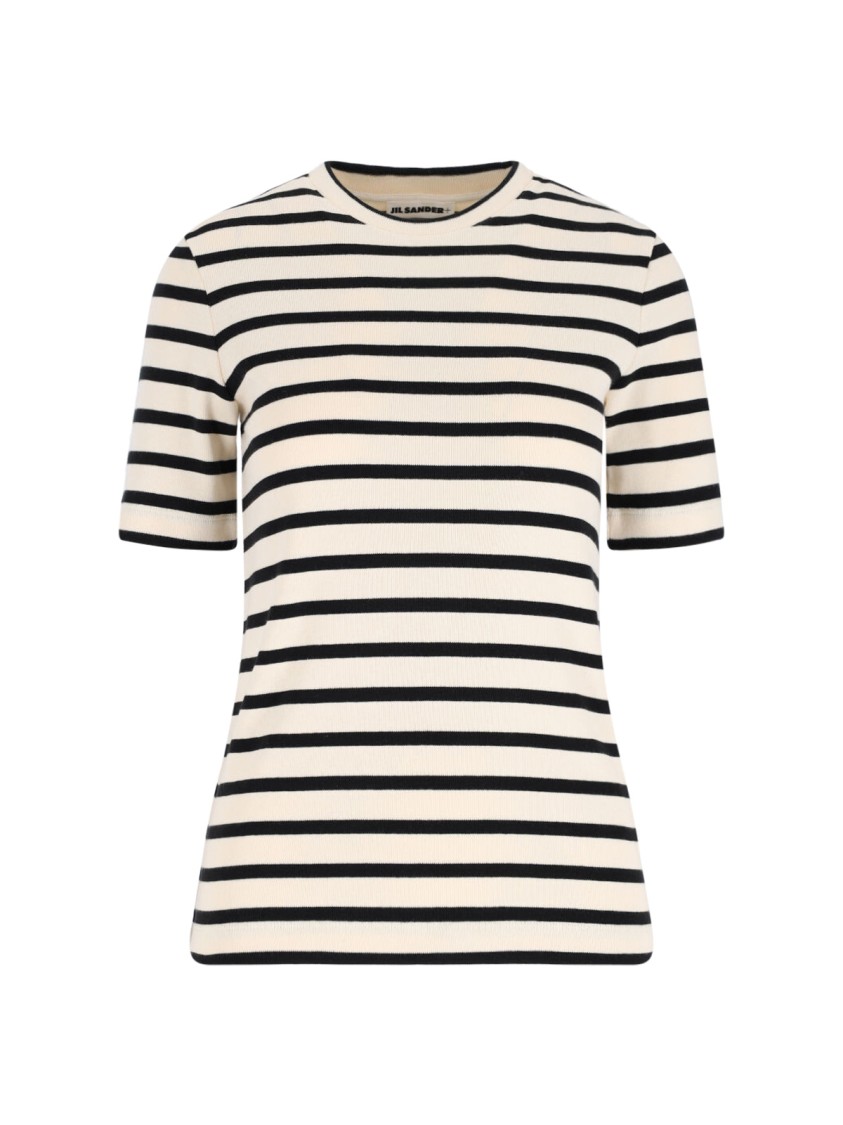 Jil Sander Black And White Knitted Striped T-shirt In Cotton Woman