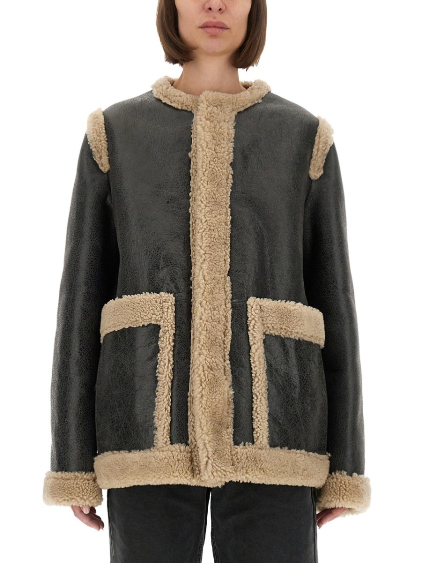 Mm6 Maison Margiela Mm6 By Maison Margiela Textured Black Shearling Jacket With Plush Trim In Black