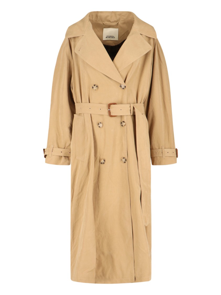 Isabel Marant Long Belted Double-breasted Jacket With Sophisticated Cuffs In Brown