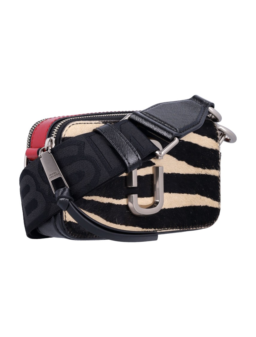 Shop Marc Jacobs Zebra Print Haircalf Snapshot Handbag In Black