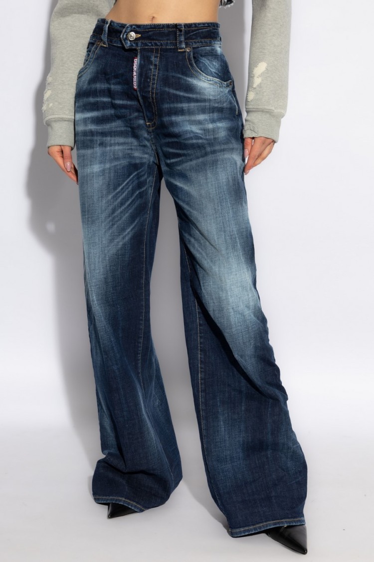 Dsquared2 Wide-leg High-waist Jeans With Faded Wash In Blue