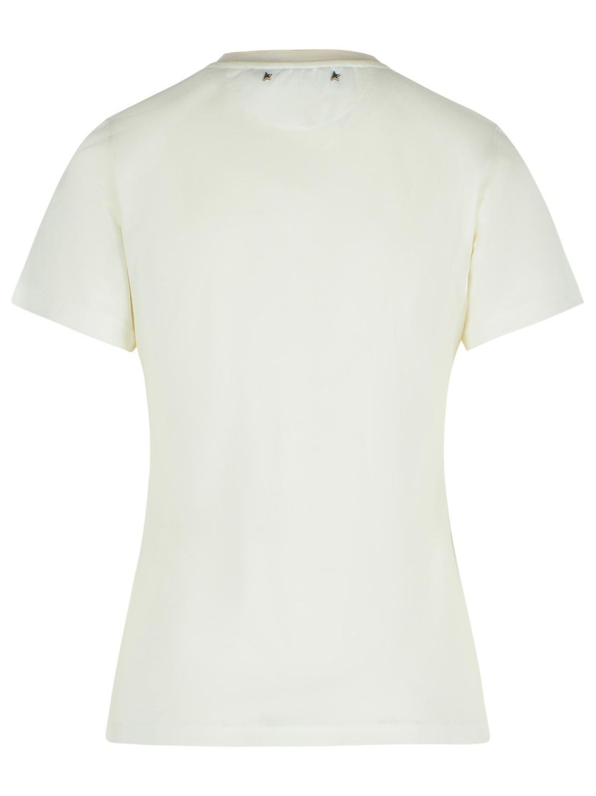 Golden Goose Viscose Blend T-shirt With Ribbed Crew Neck And Front Print In White