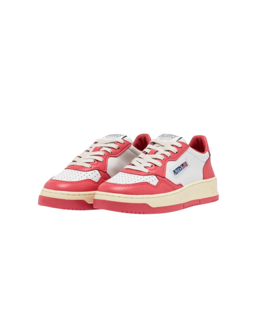 Autry Pink And White 'medalist' Low Top Sneakers