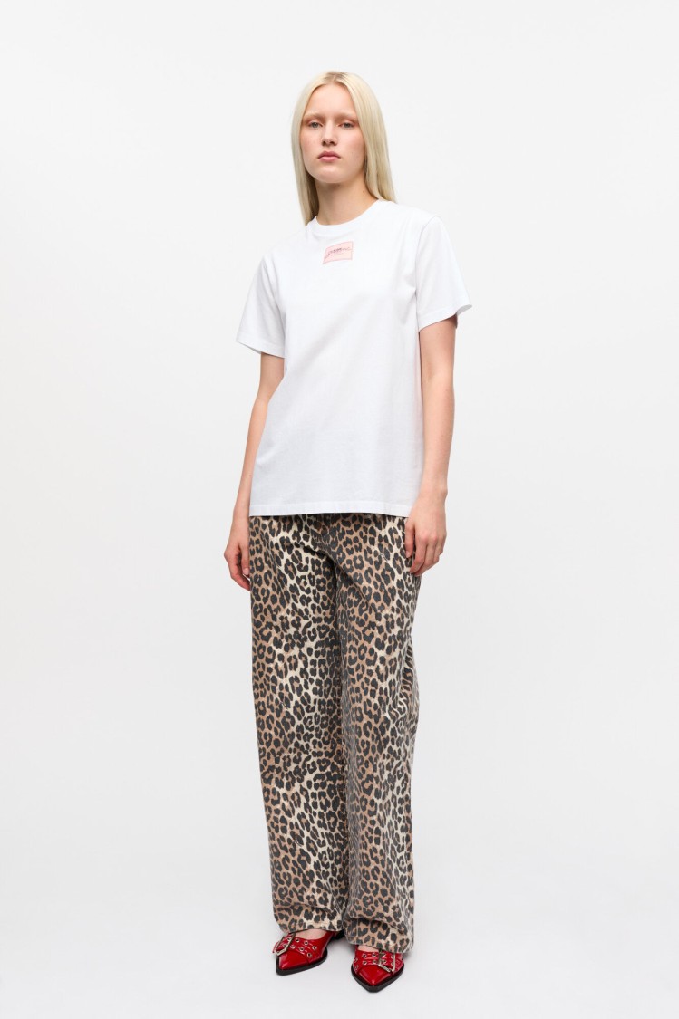 Ganni Relaxed-fit White Jersey T-shirt With Graphic Print In White