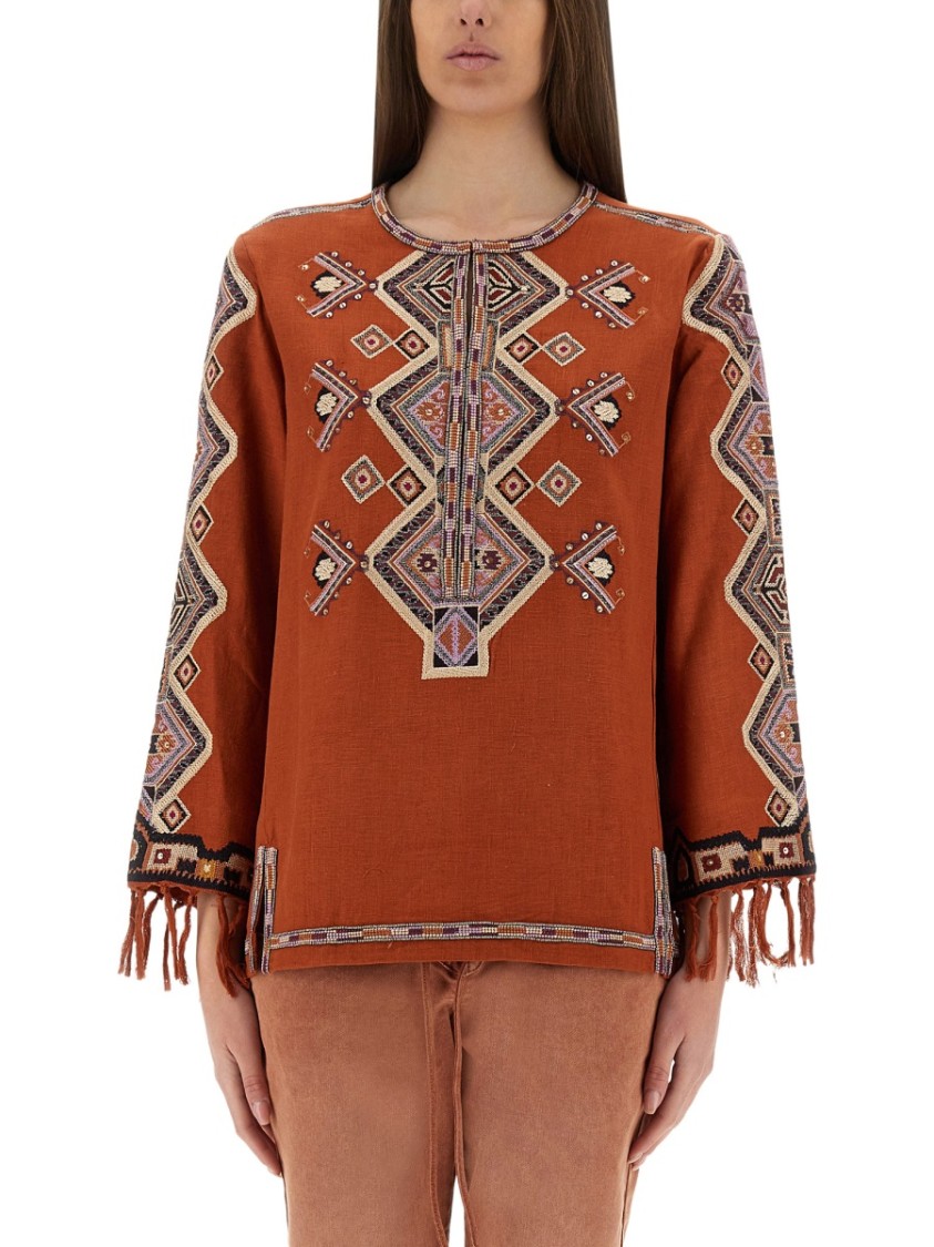 Isabel Marant Silk Blouse Embroidered Geometric Pattern