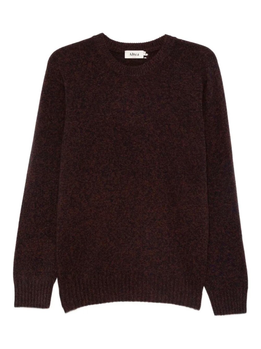 Altea Classic Brown Long Sleeve Crew-neck Sweater In Burgundy