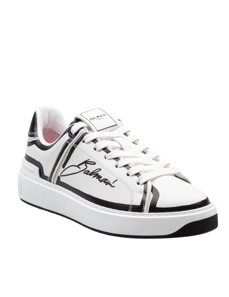 Balmain B-court Calf Leather Sneakers Color Black And White In White