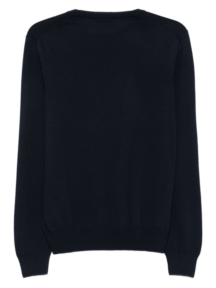 Fay Round Neck Fine Wool Sweater With Ribbed Detailing In Black