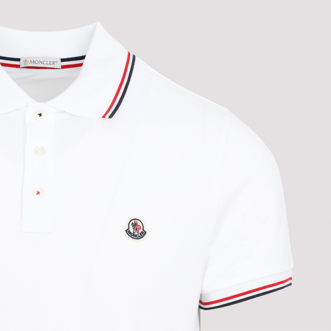 Moncler Classic White Cotton Polo With Signature Tri-color Trim In White