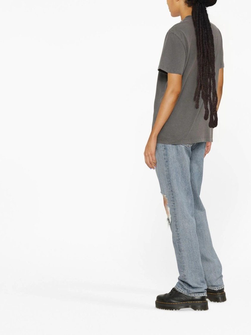 Golden Goose Golden Collection T-shirt In Anthracite Gray With Cabochon Crystals In Gray