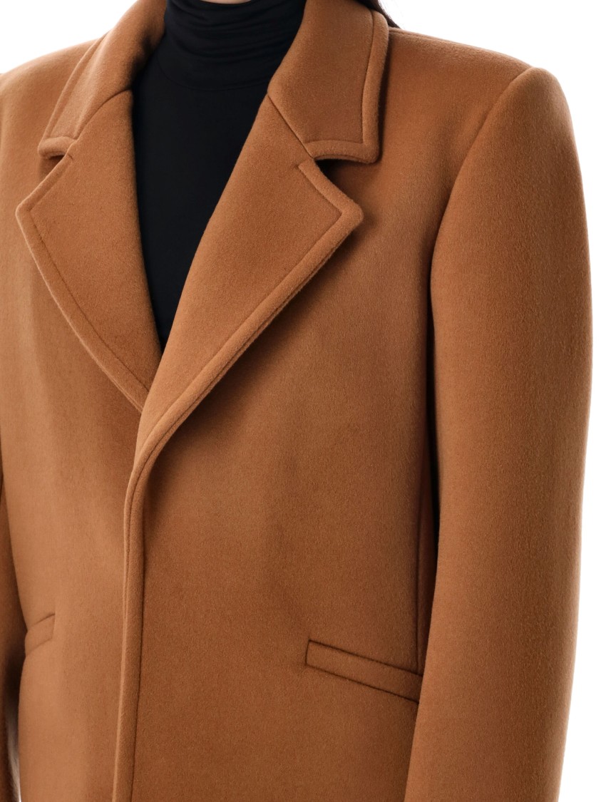 Saint Laurent Brown Coat With Classic Lapels And Shoulder Pads In Virgin Wool Woman In Brown