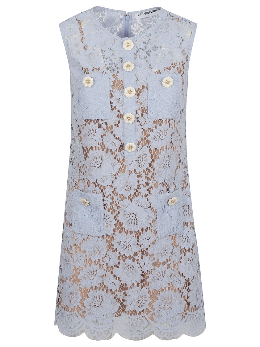 Shop Self-portrait Blue Fine Lace Mini Dress