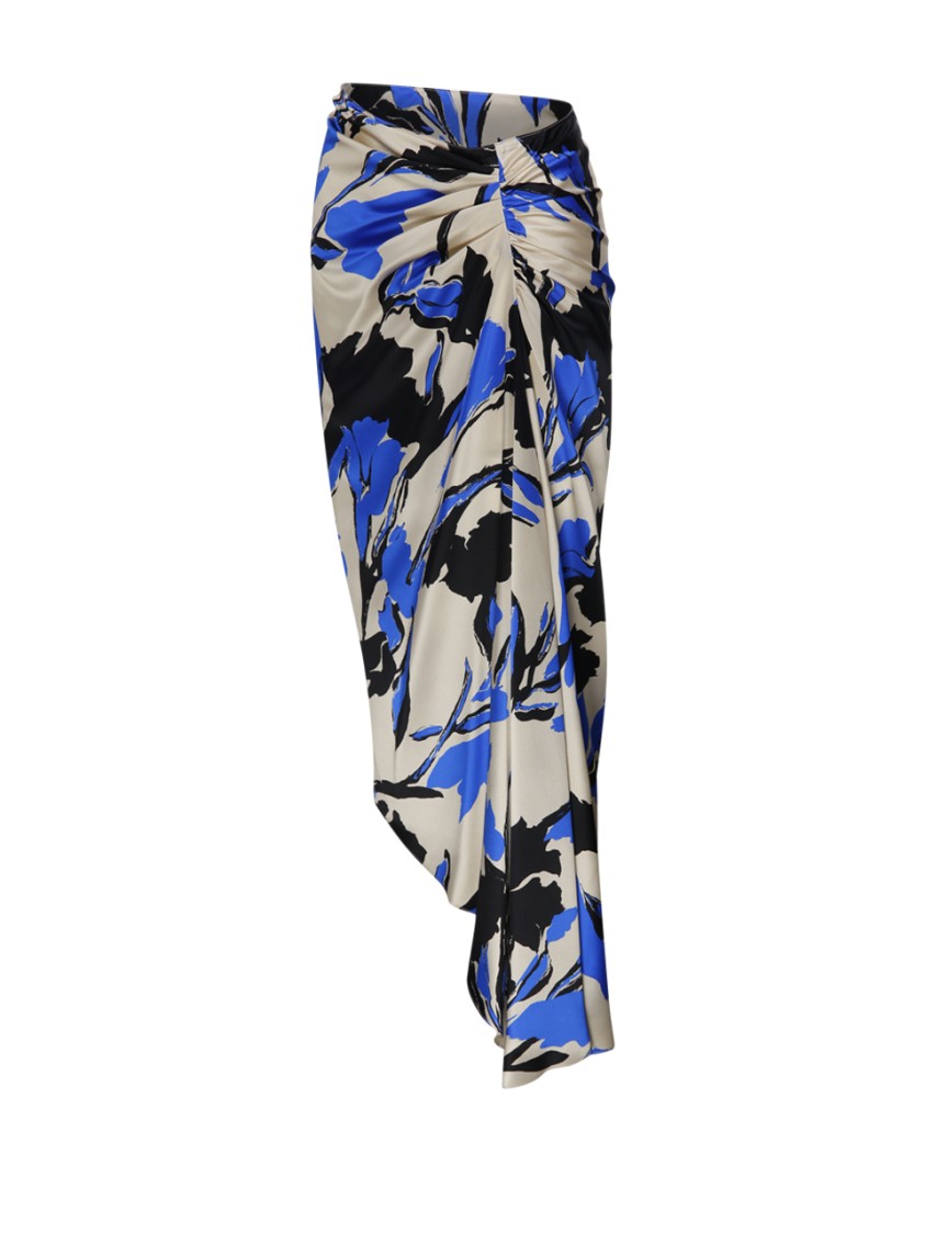 Max Mara Draped Floral Ruched Asymmetric Hem Skirts In Blue