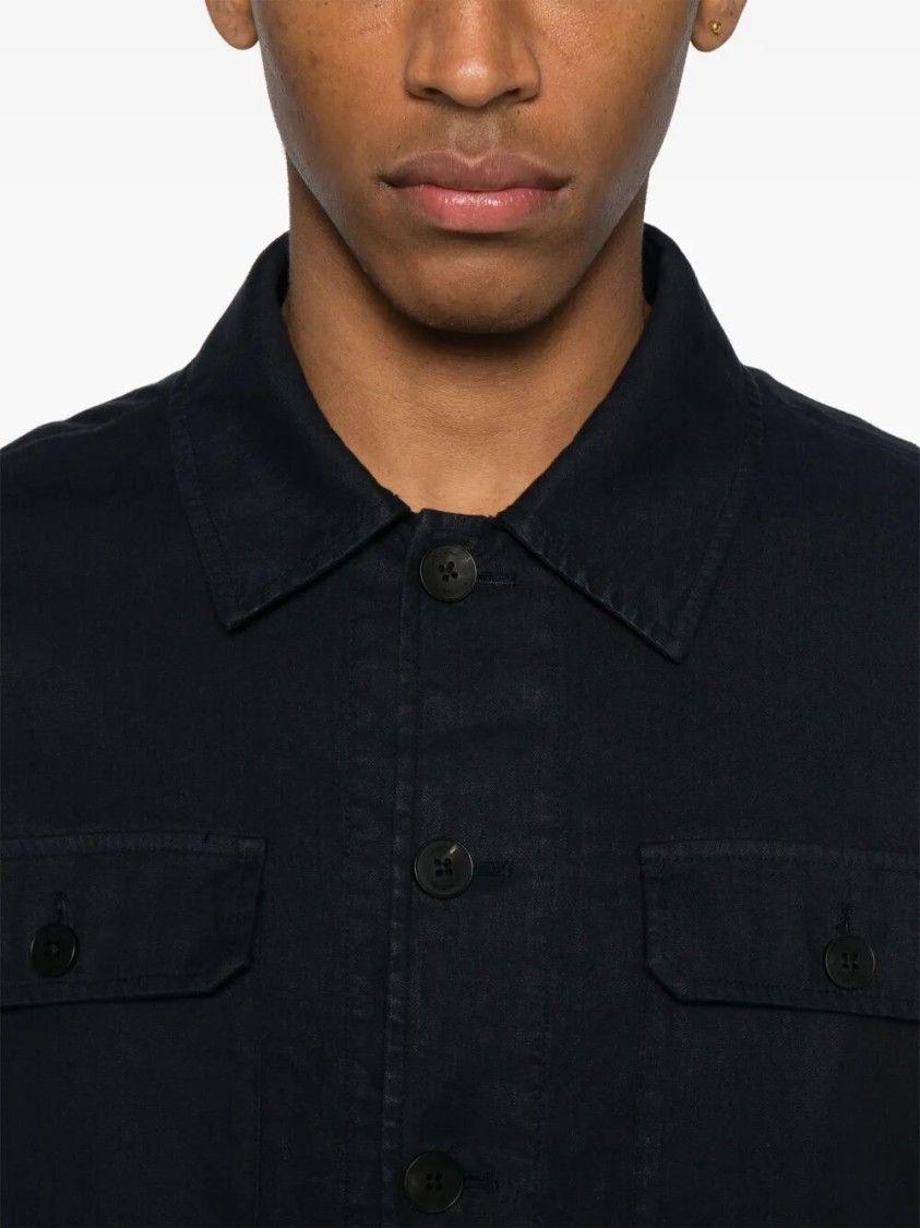 Drumohr Linen Shirt Jacket With Multiple Pockets In Blue