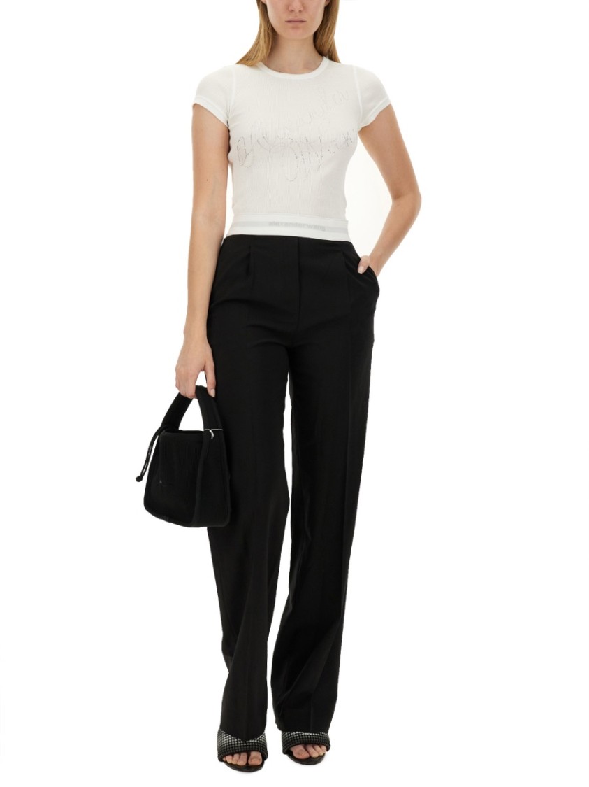 Alexander Wang High Waisted Pleated Pant With Logo Elastic Clothing In Black