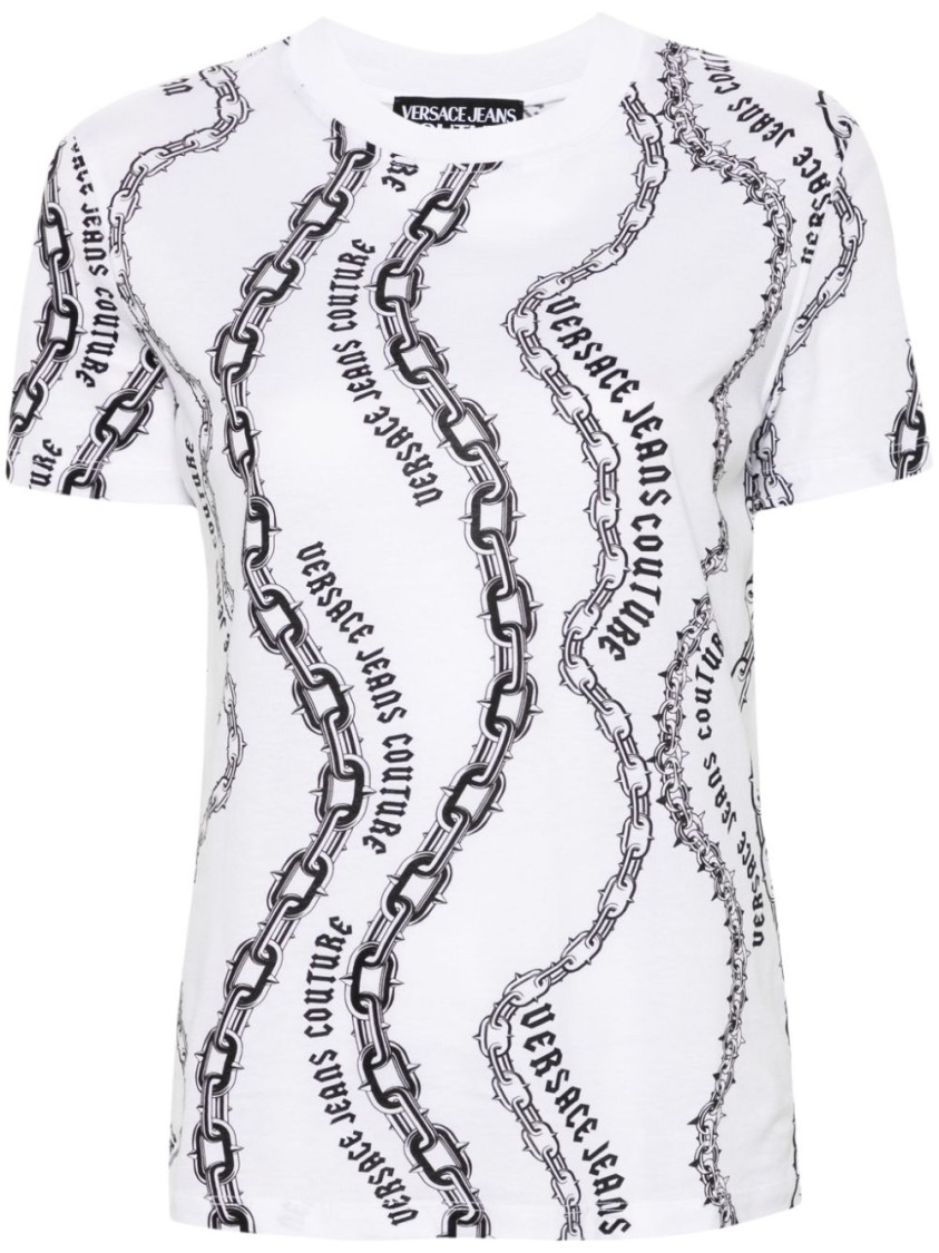 Shop Versace Jeans Couture Chain Pattern T-shirt In White
