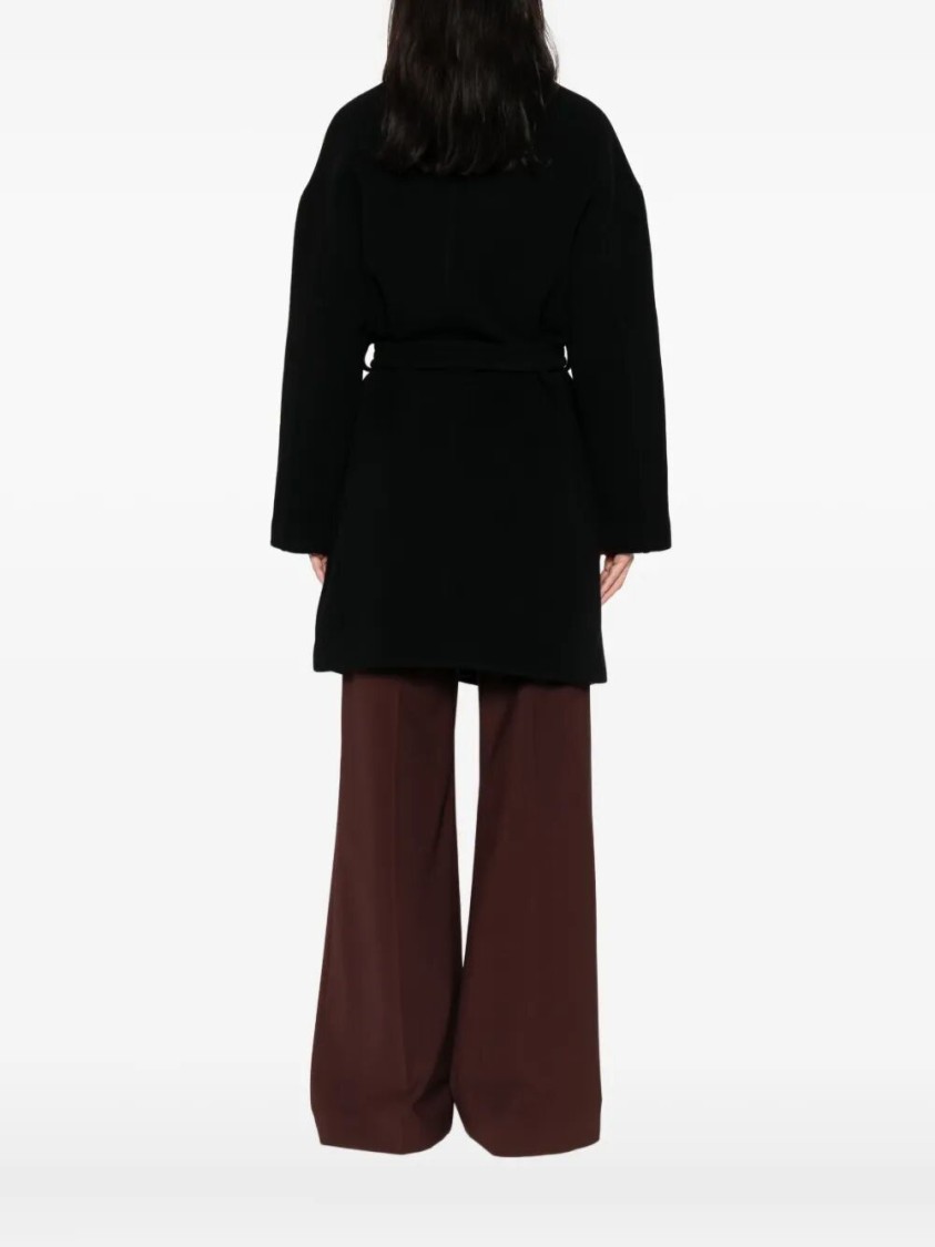 Pinko Belted Button-fastening Coat In Black