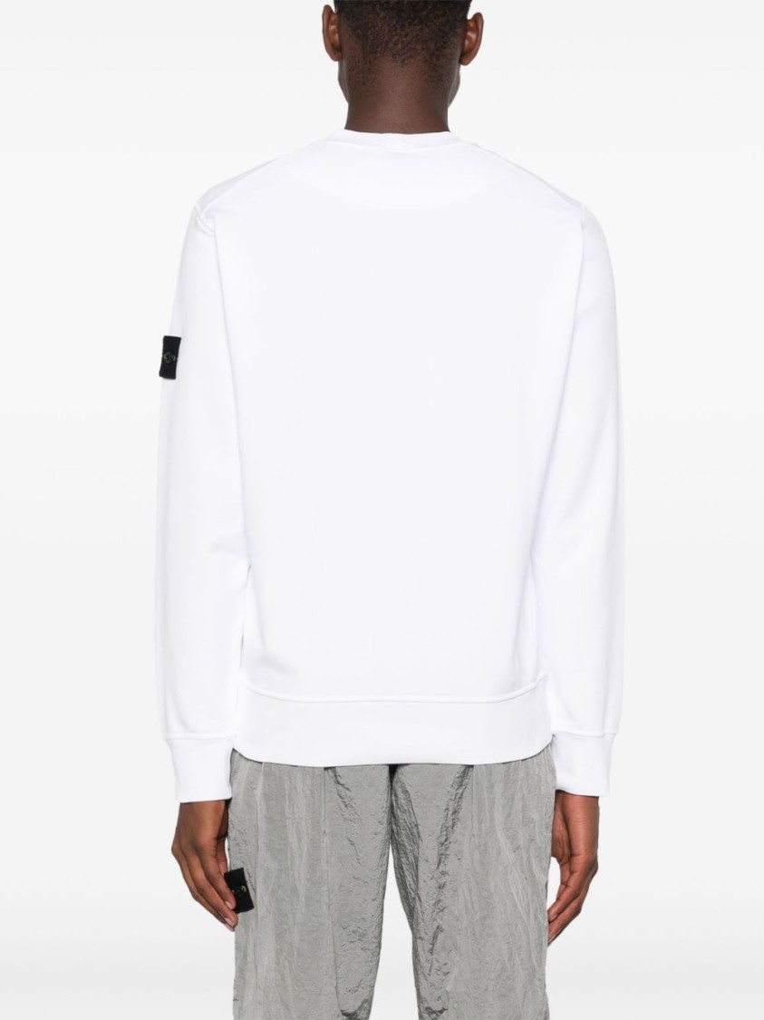 Stone Island Organic Cotton Fleece Sweatshirt With Signature Badge In White