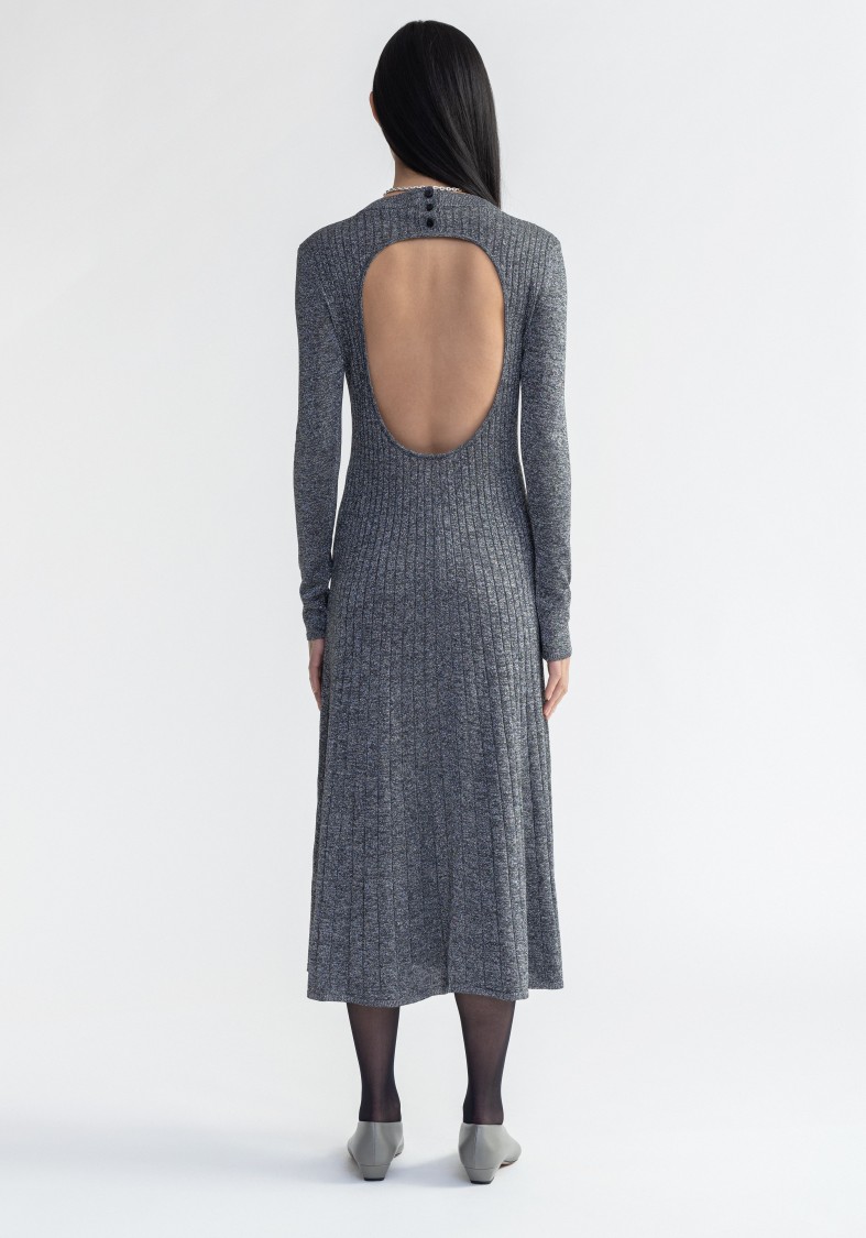 Shop Aeron Pavlova - Sparkly Ribbed Midi Dress In Grey