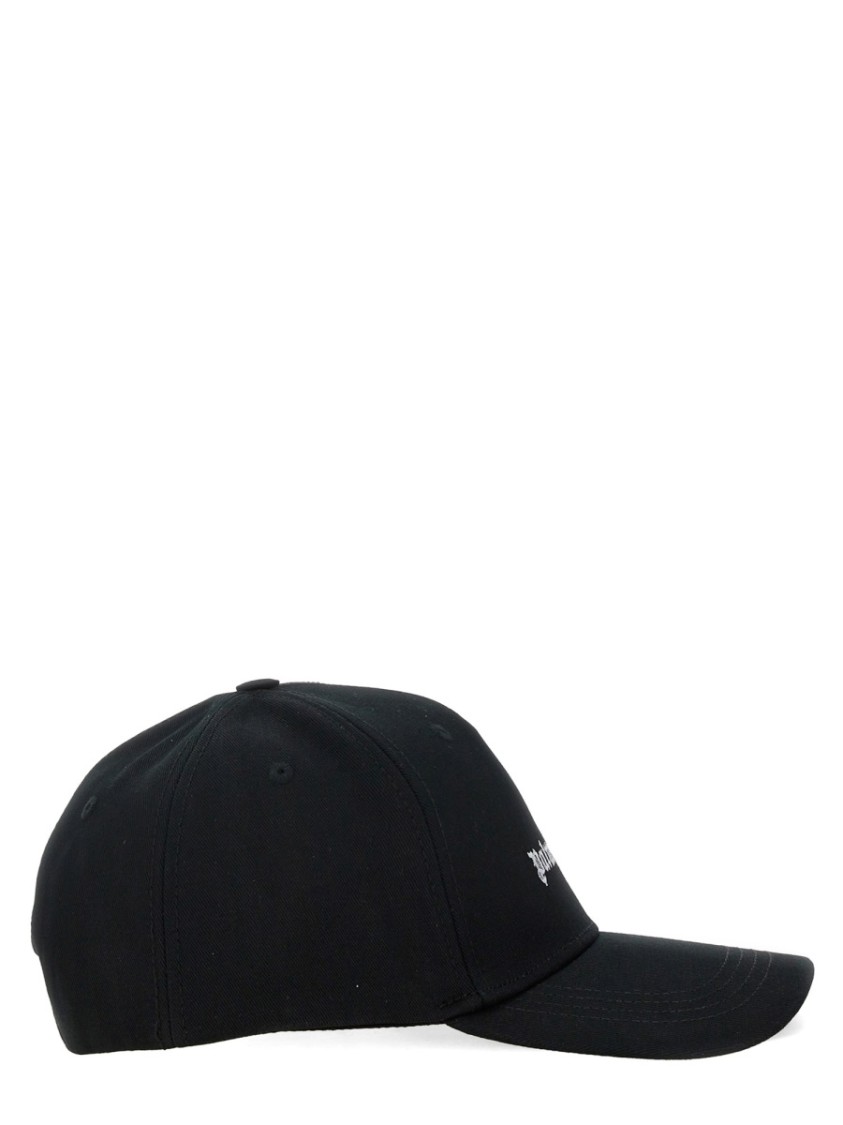 Palm Angels Black Baseball Cap With White Logo Print In Black