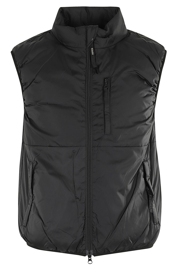 Shop Aspesi Navy Bomber Vest With High Collar In Black