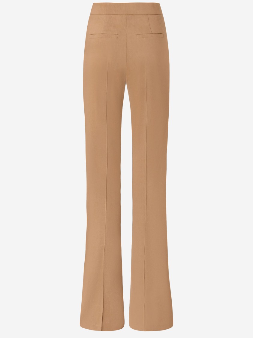 Shop Pinko High-waisted Brown Linen Blend Trousers With Stripe Detail