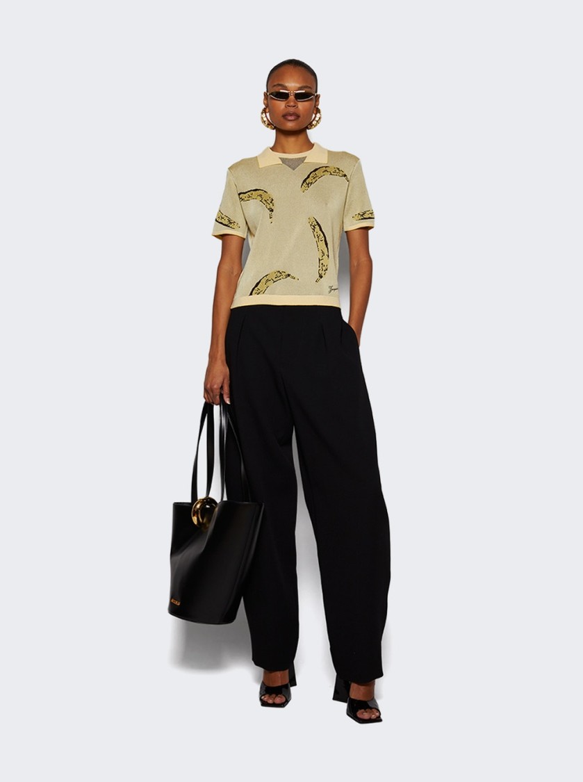 Jacquemus Womens Banana Jacquard Yellow The Marino Banana-print Woven-knitted Polo Top