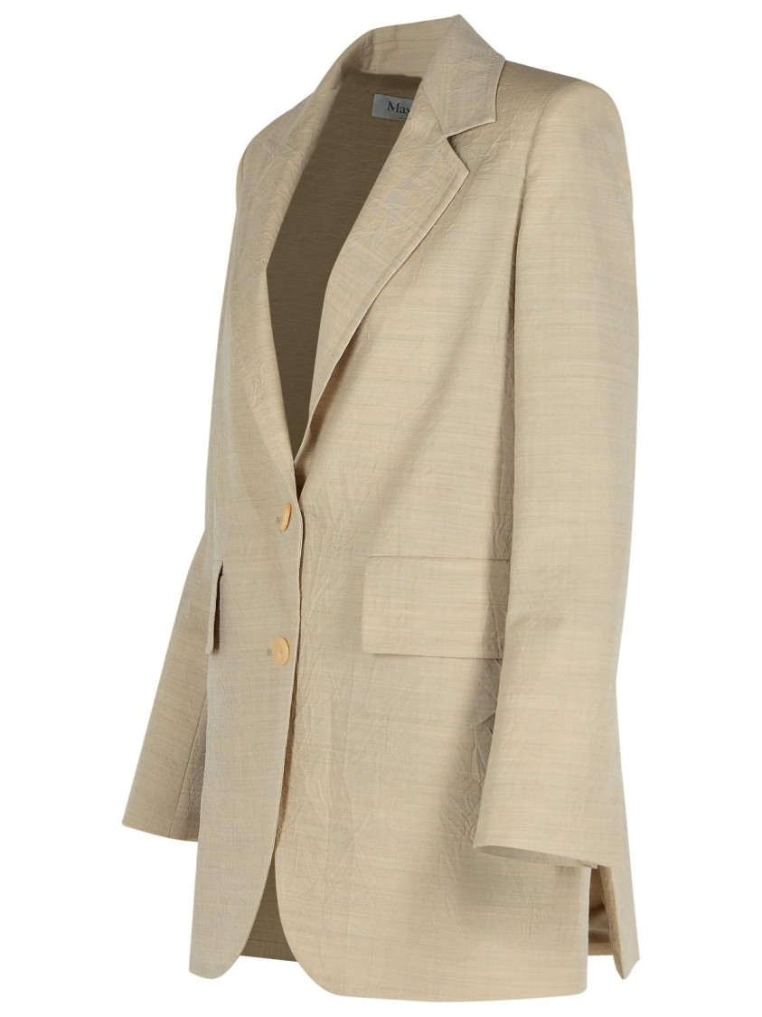 Max Mara Longline Textured Wool Jacket With Rear Vents In Neutrals