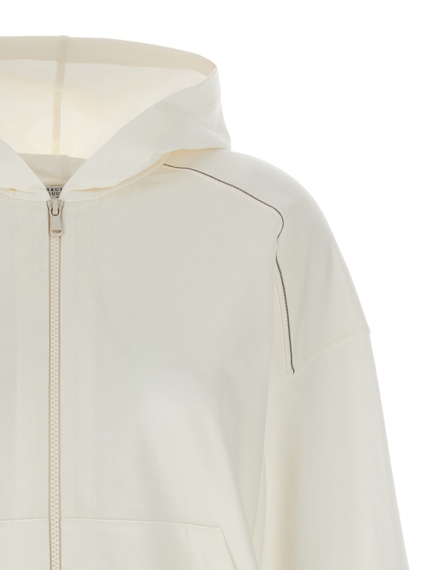 Brunello Cucinelli Gauze Cotton Hoodie With Monile Detail In White