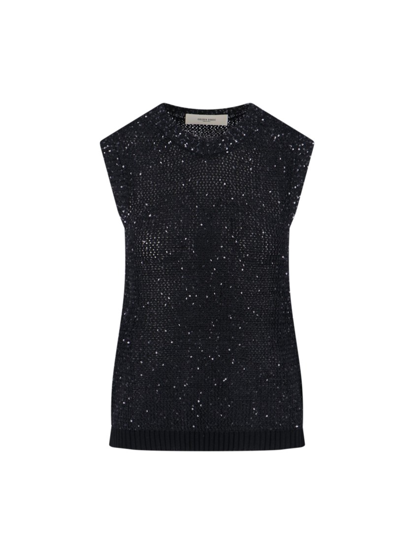 Golden Goose Sequin Knit Tank Top Black In Black