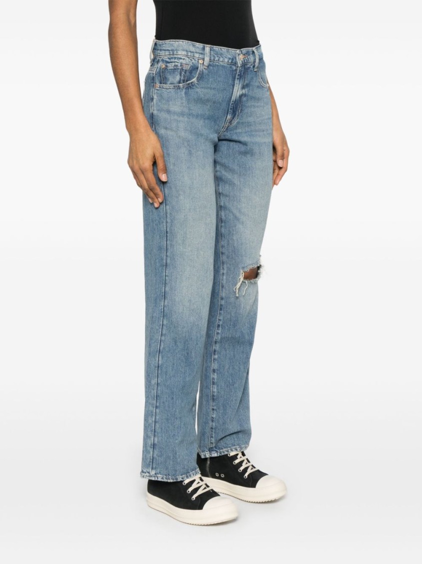 SEVEN SEVEN STRAIGHT LEG JEANS WITH DISTRESSED DETAIL AND CLASSIC FIVE-POCKET DESIGN