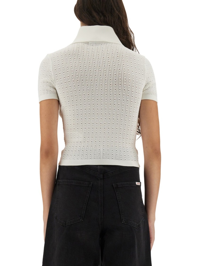 Self-portrait Perforated Knit Top In White