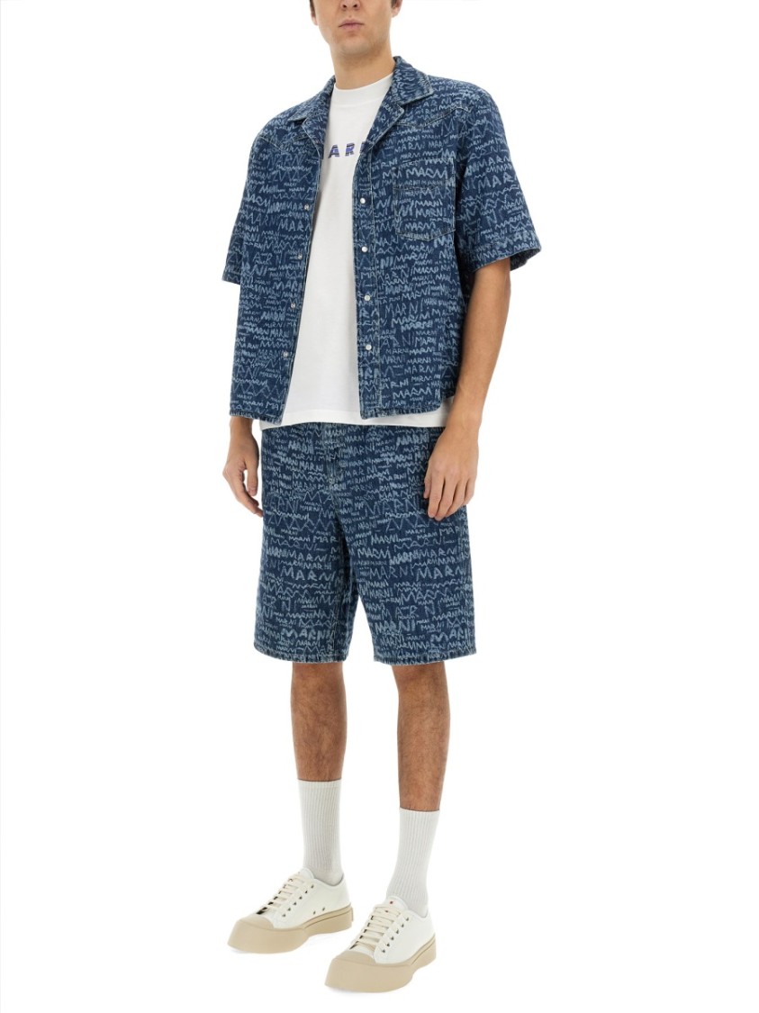 Marni Logo Western Denim Shirt In Blue