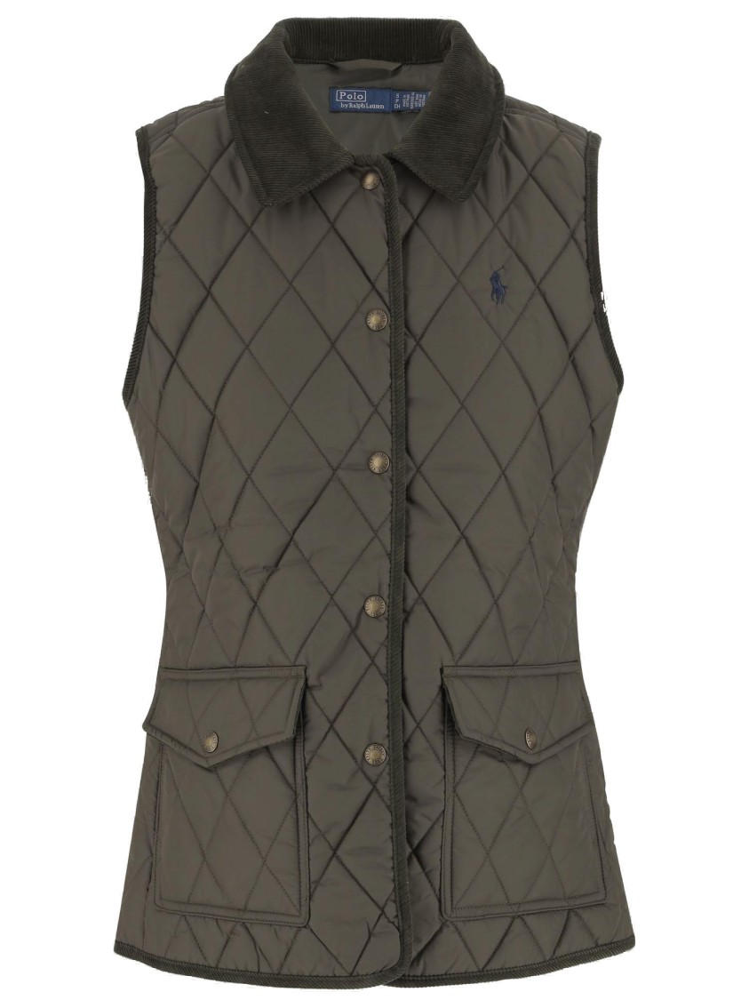 Polo Ralph Lauren Quilted Nylon Vest With Front Button Closure In Green