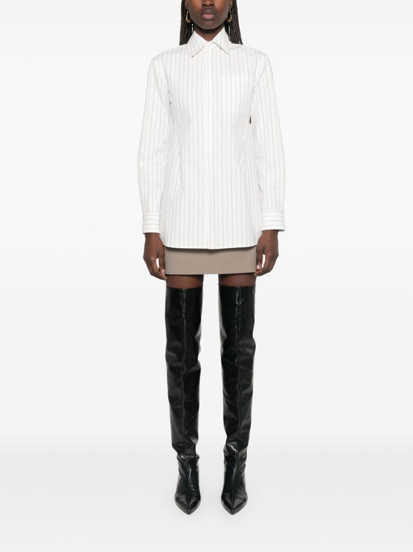 Burberry Vertical Striped Shirt With Belted Waist In White