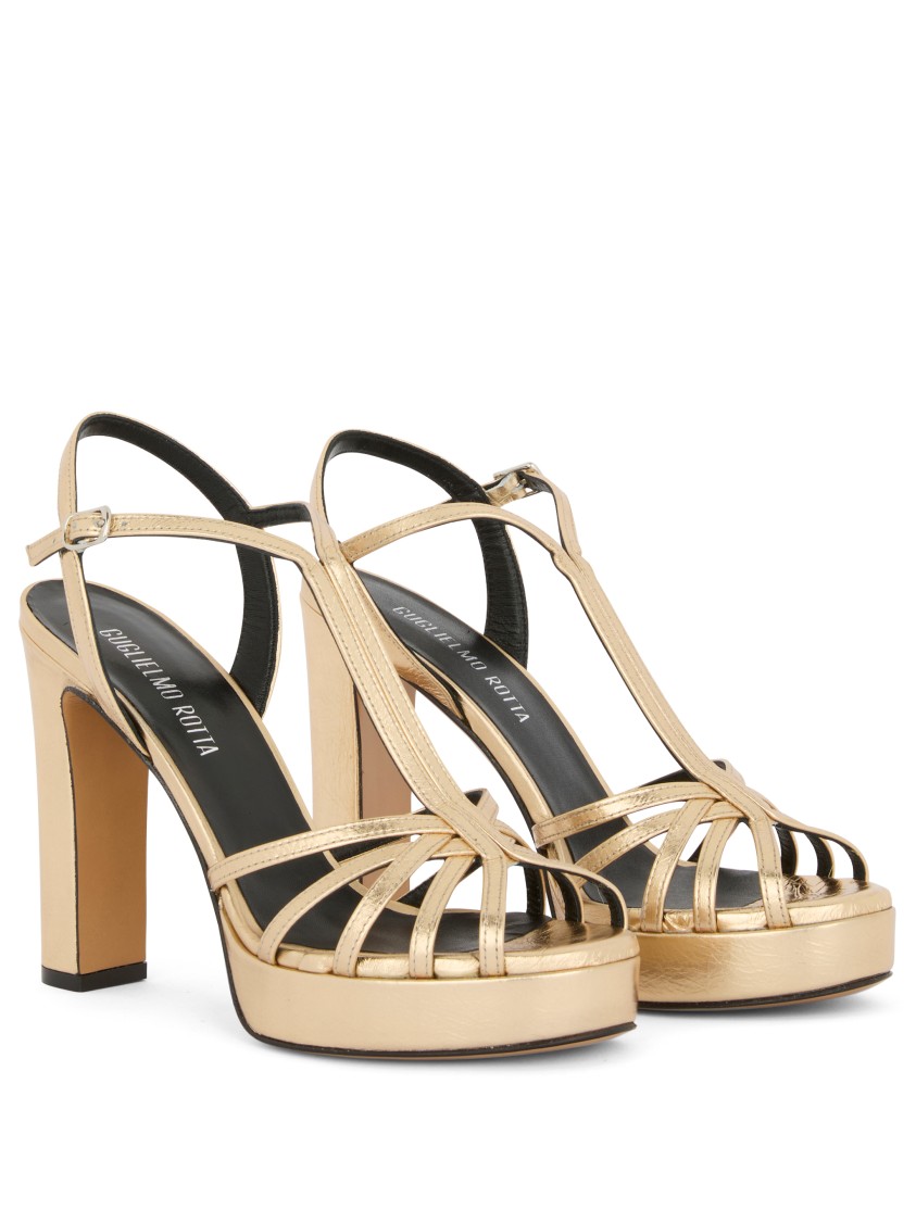 Guglielmo Rotta Gold-tone Calf Leather Heel Sandals