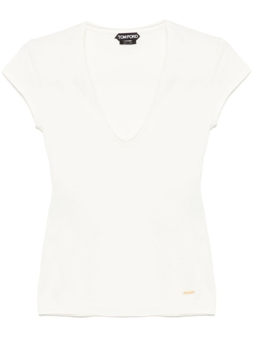 Tom Ford Pristine White Deep V-neck T-shirt In White