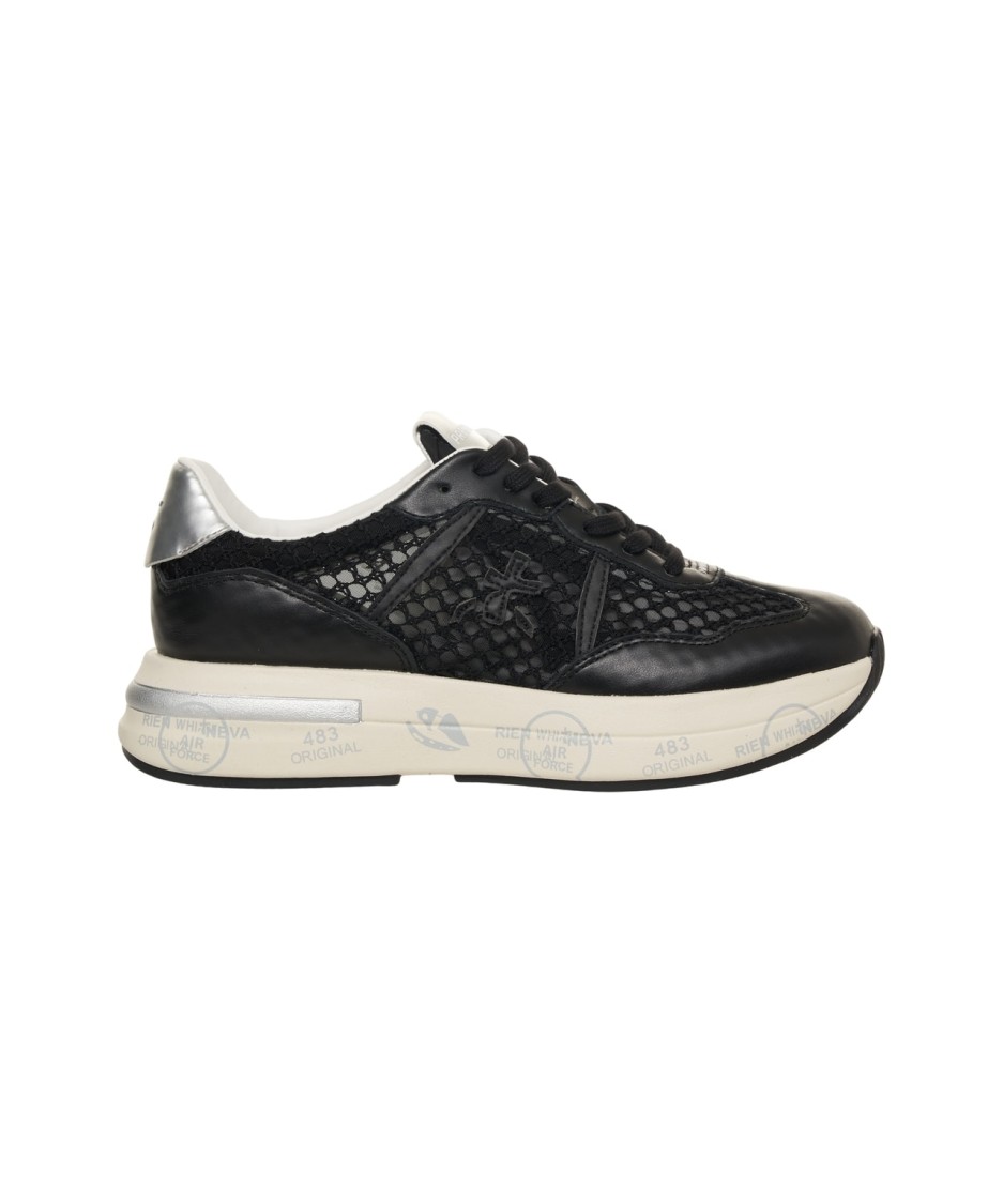 Premiata Mesh Panel Sneakers Metallic Accent In Black