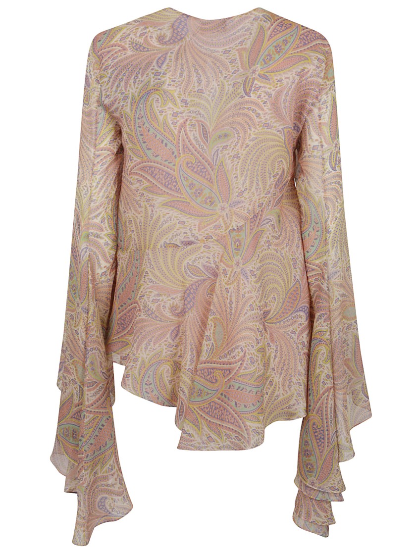 Etro Silk Crepon Top With Intricate Paisley Foliage Print In Pink