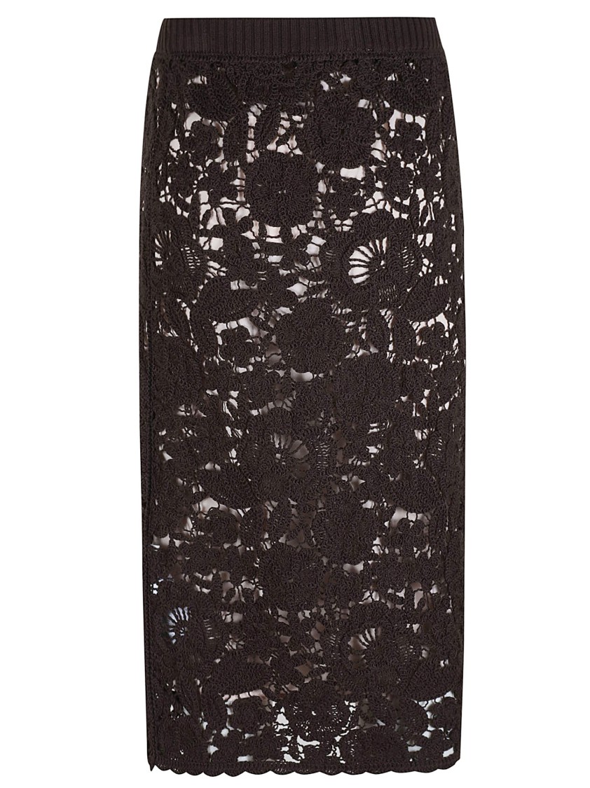 P.a.r.o.s.h . Delicate Lace Midi Skirt With Floral Patterns In Brown