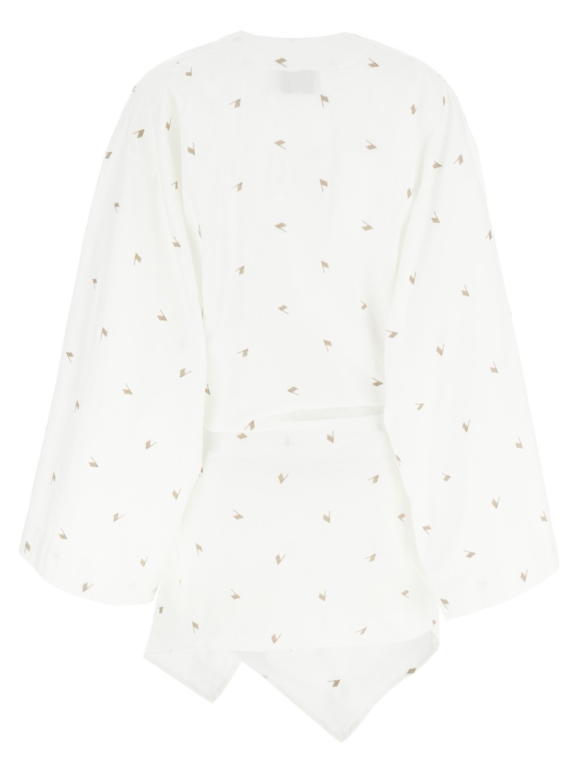Attico Wrap Detail V-neckline Long Sleeves Dress In White