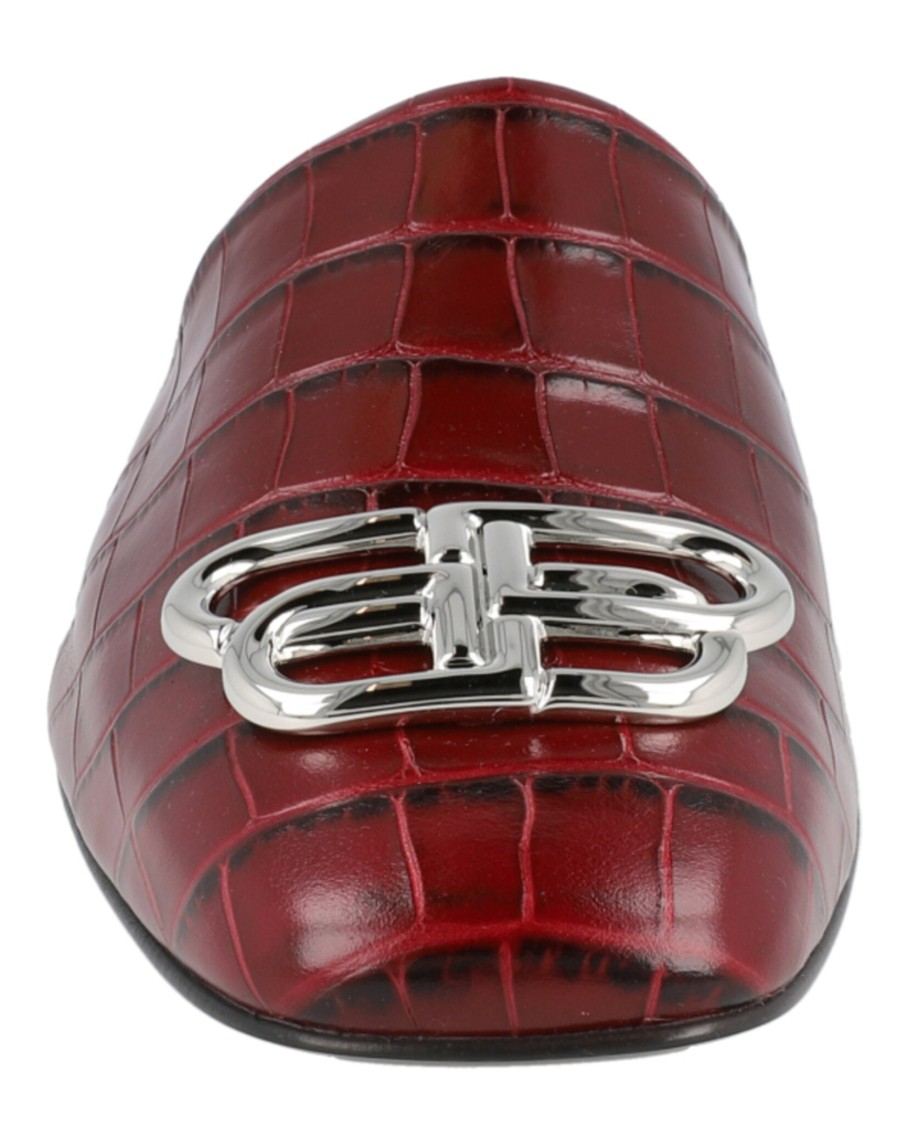 Balenciaga Croc Embossed Leather Cosy Bb Mule In Burgundy