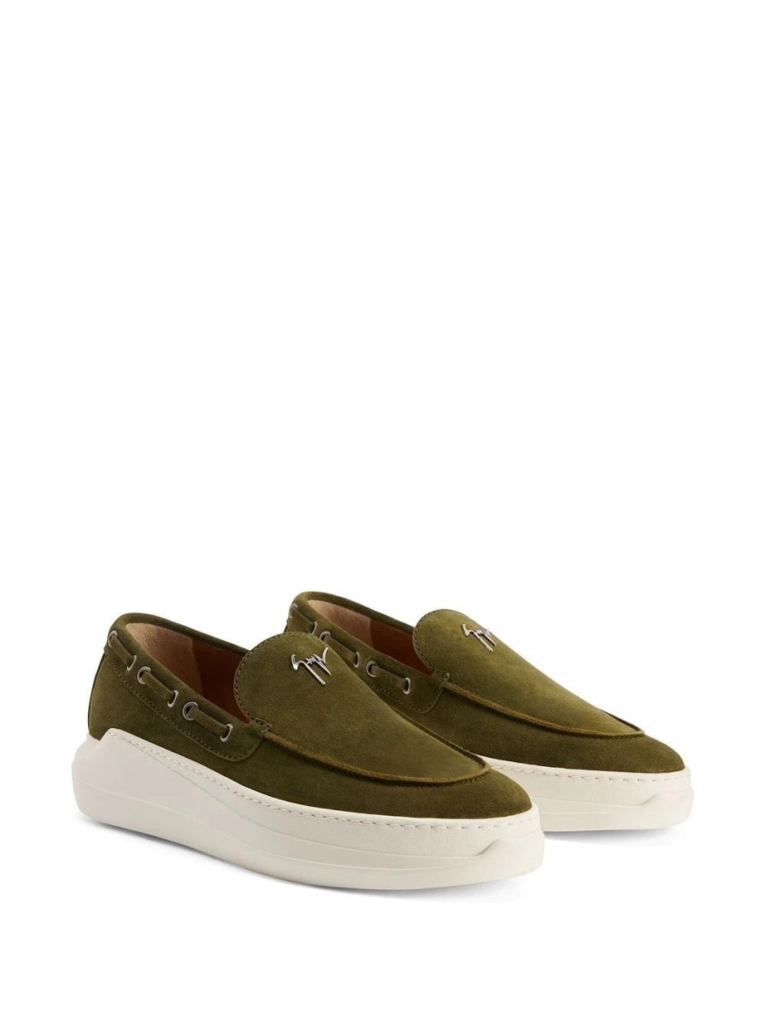 Giuseppe Zanotti Olive Green Suede Slip-on Loafers In White