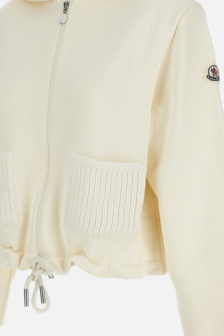 Moncler Full Zip Hoodie With Adjustable Drawstring In Neutral