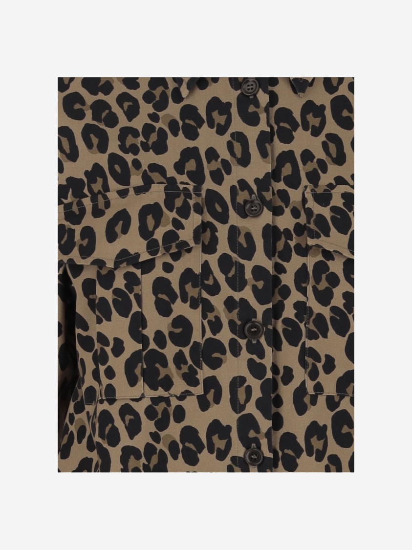 Aspesi Leopard Print Stretch Cotton Shirt In Brown