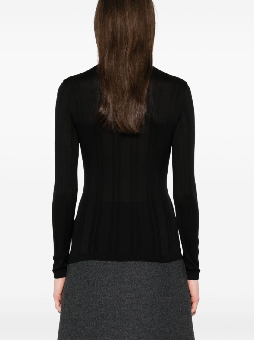 Shop Carven Silk Turtleneck Sweater With Ribbed Hem In Black