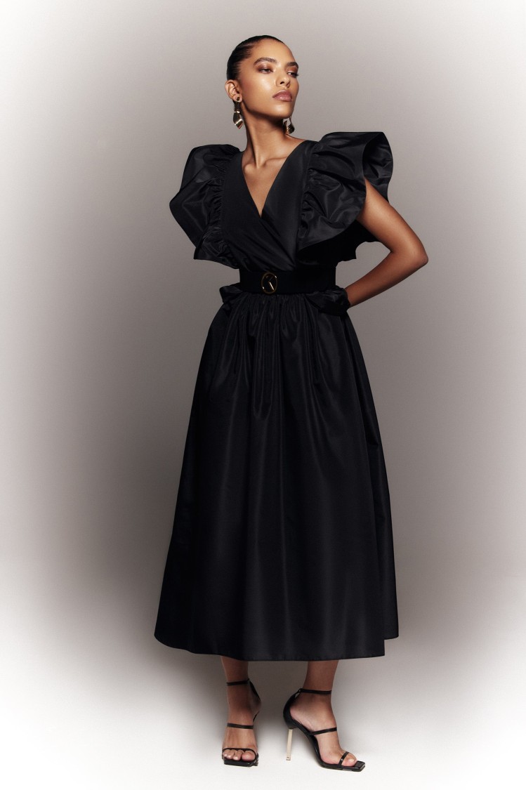 Saiid Kobeisy Taffeta Dress With Gathered Sleeves In Black