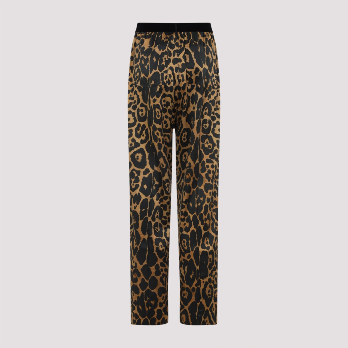 Tom Ford Camel Silk Blend Leopard Print Trousers In Black