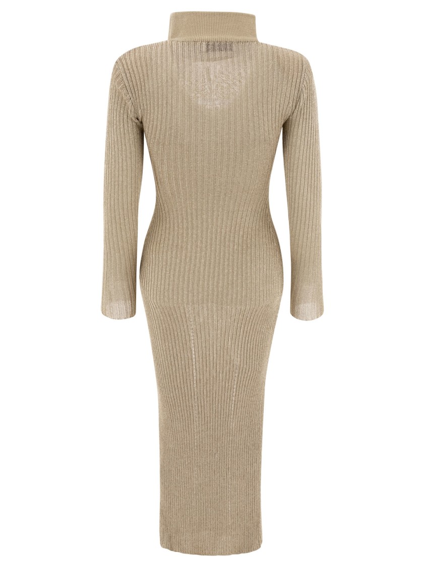 Self-portrait Fitted Midi Dress With High Turtleneck In Brown